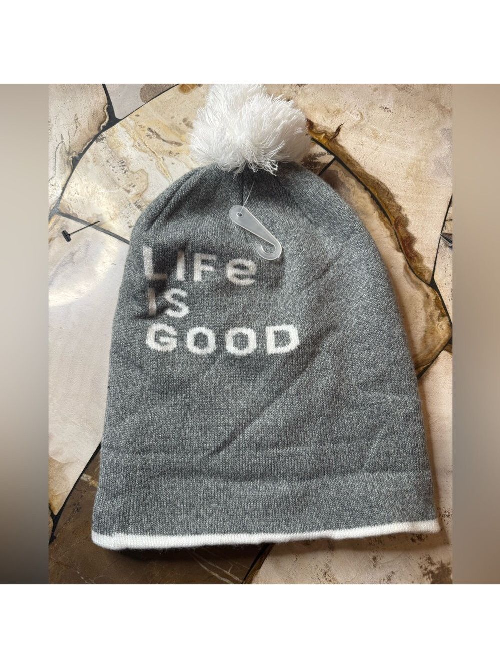 Life Is Good - Toboggan- NEW!!!!   Gray/White with White Pom Pom on Top